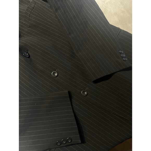 Armani Collezioni Mens 46L 36x31 Black Stripe Designer Suit Stretch 3/2 Roll - Picture 7 of 16